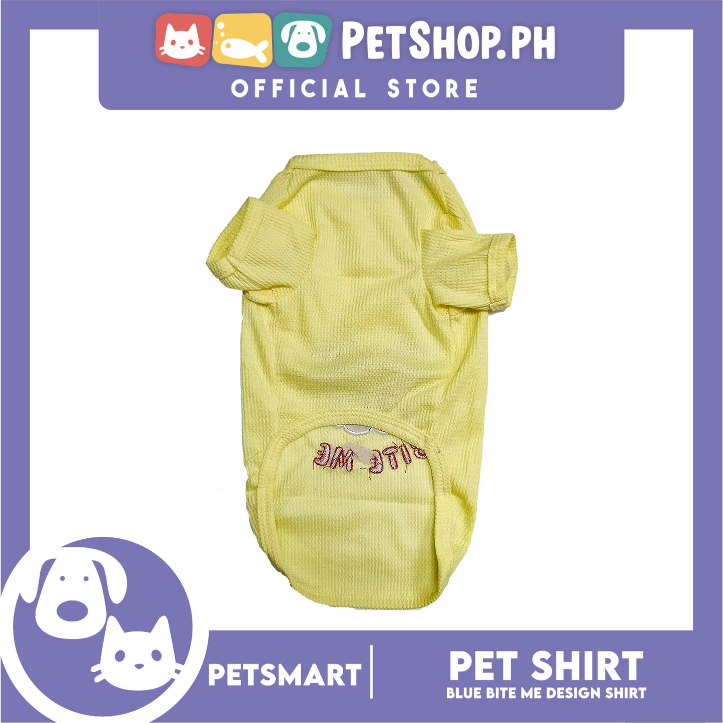 Pet Shirt Yellow Color Bite Me Design (Large) for Cats and Dogs