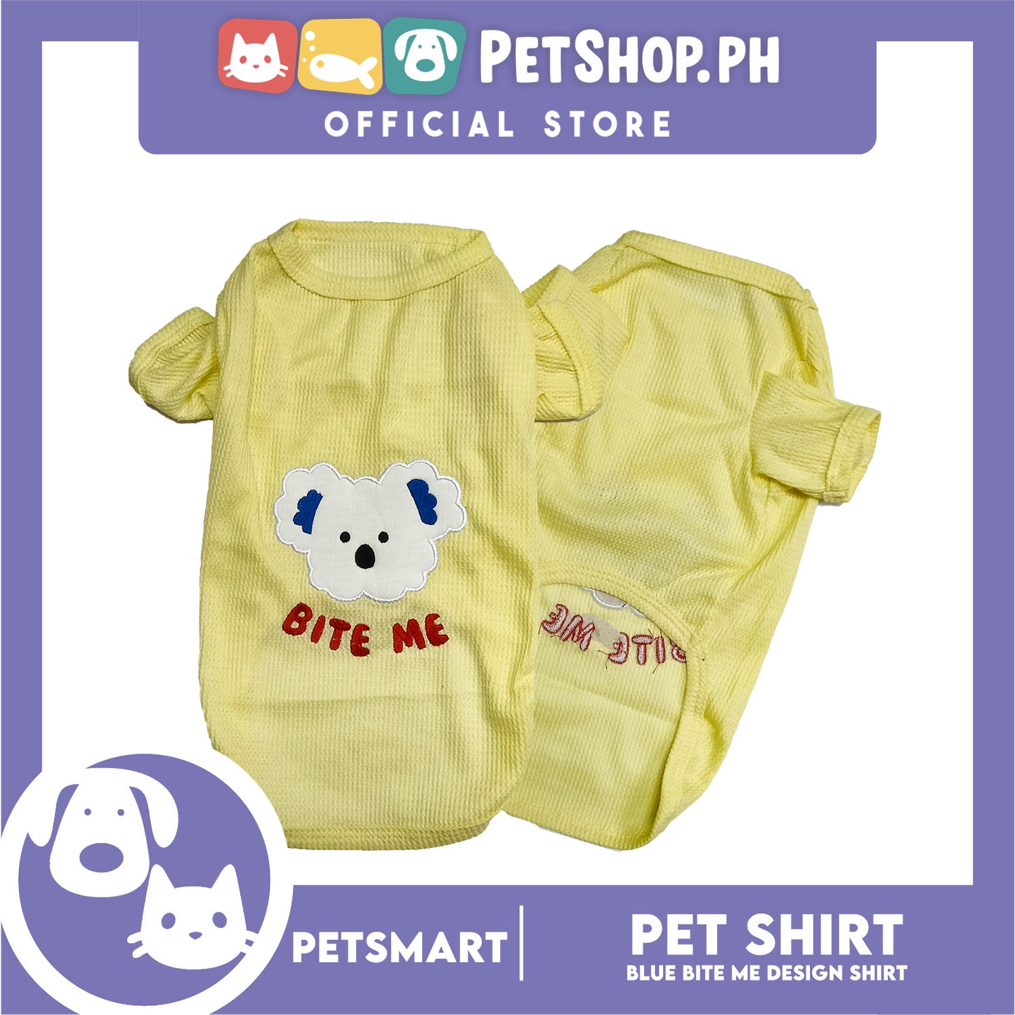 Pet Shirt Yellow Color Bite Me Design (Large) for Cats and Dogs
