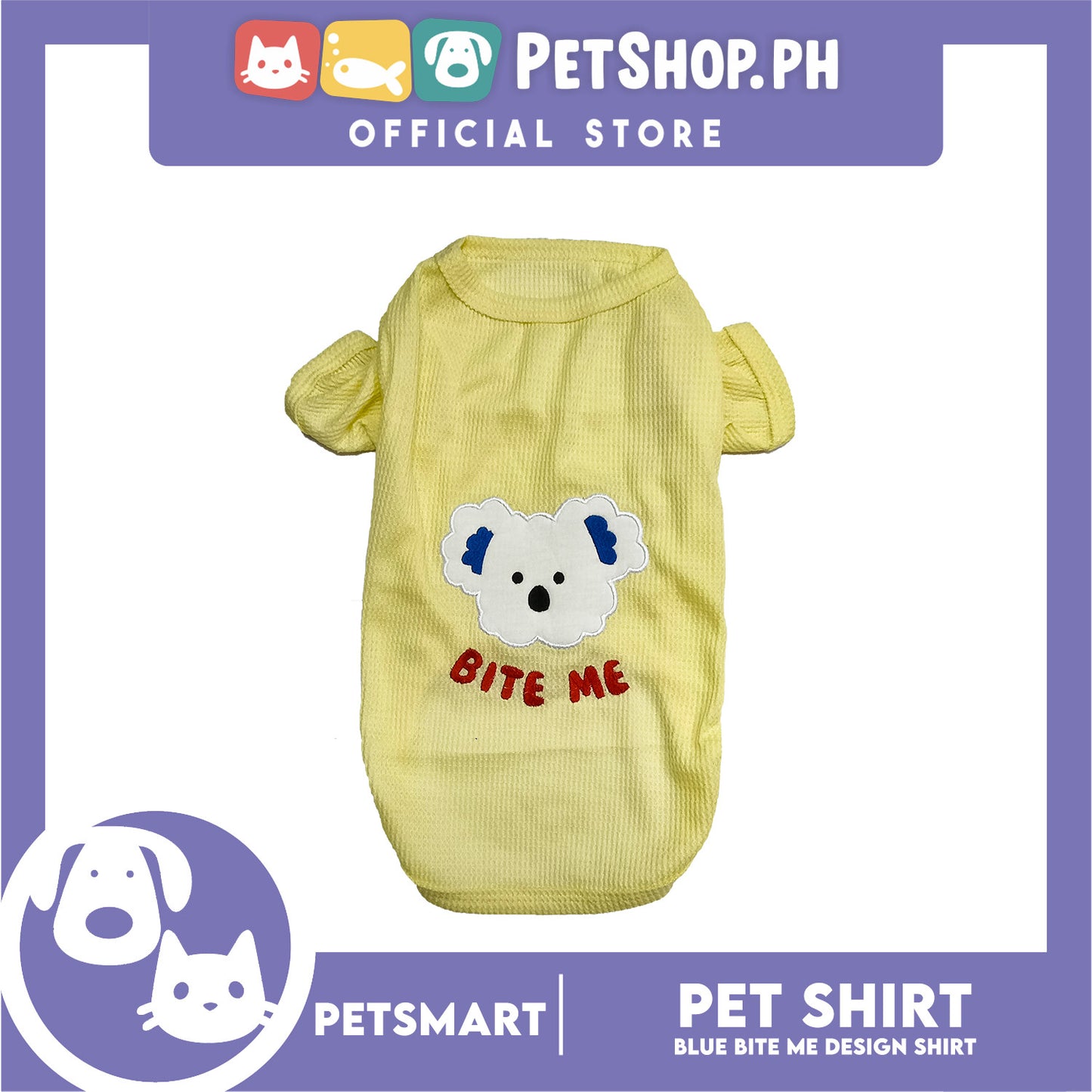 Pet Shirt Yellow Color Bite Me Design (Large) for Cats and Dogs