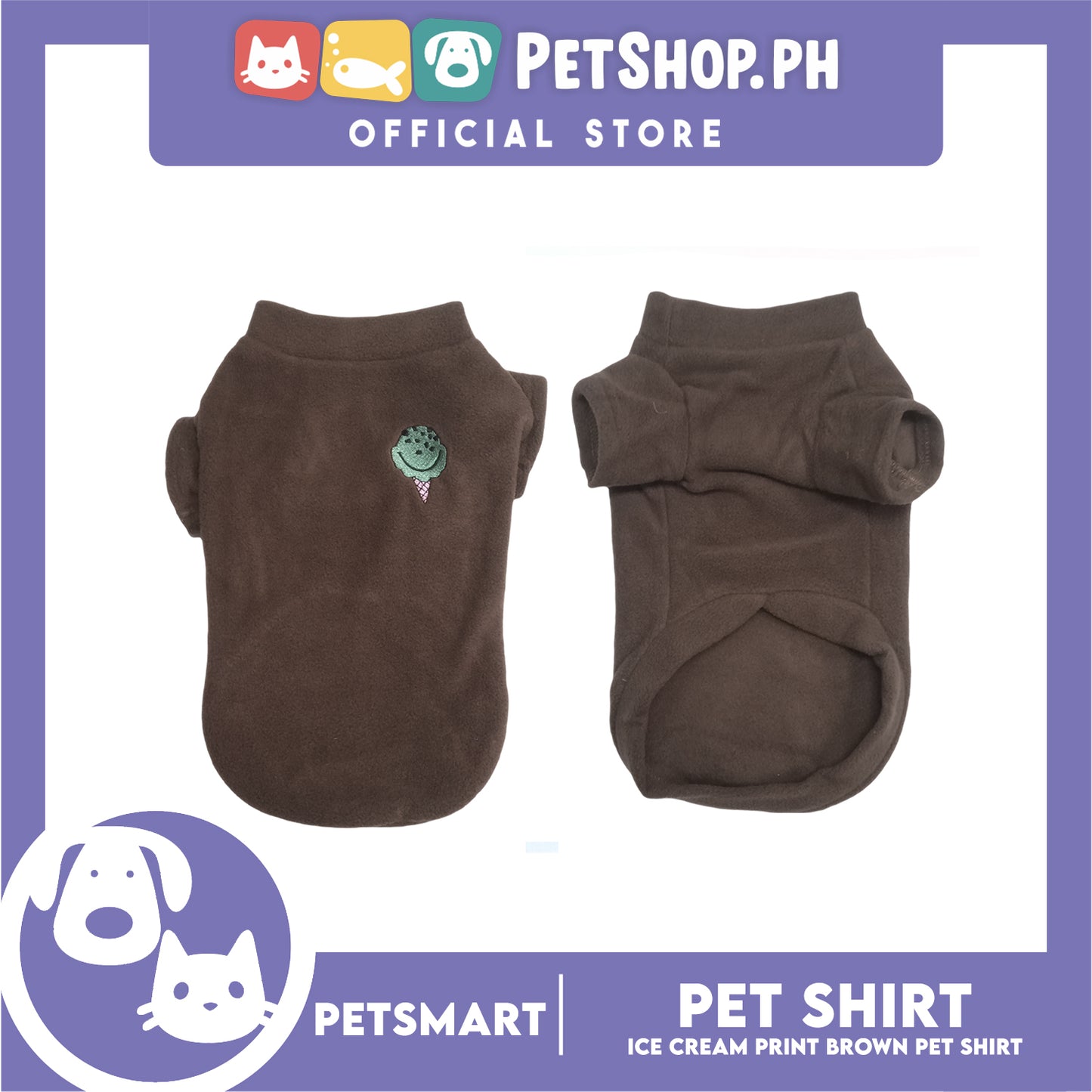 Pet Shirt Ice Cream Print Brown (Large) for Cats and Dogs Pet Clothes