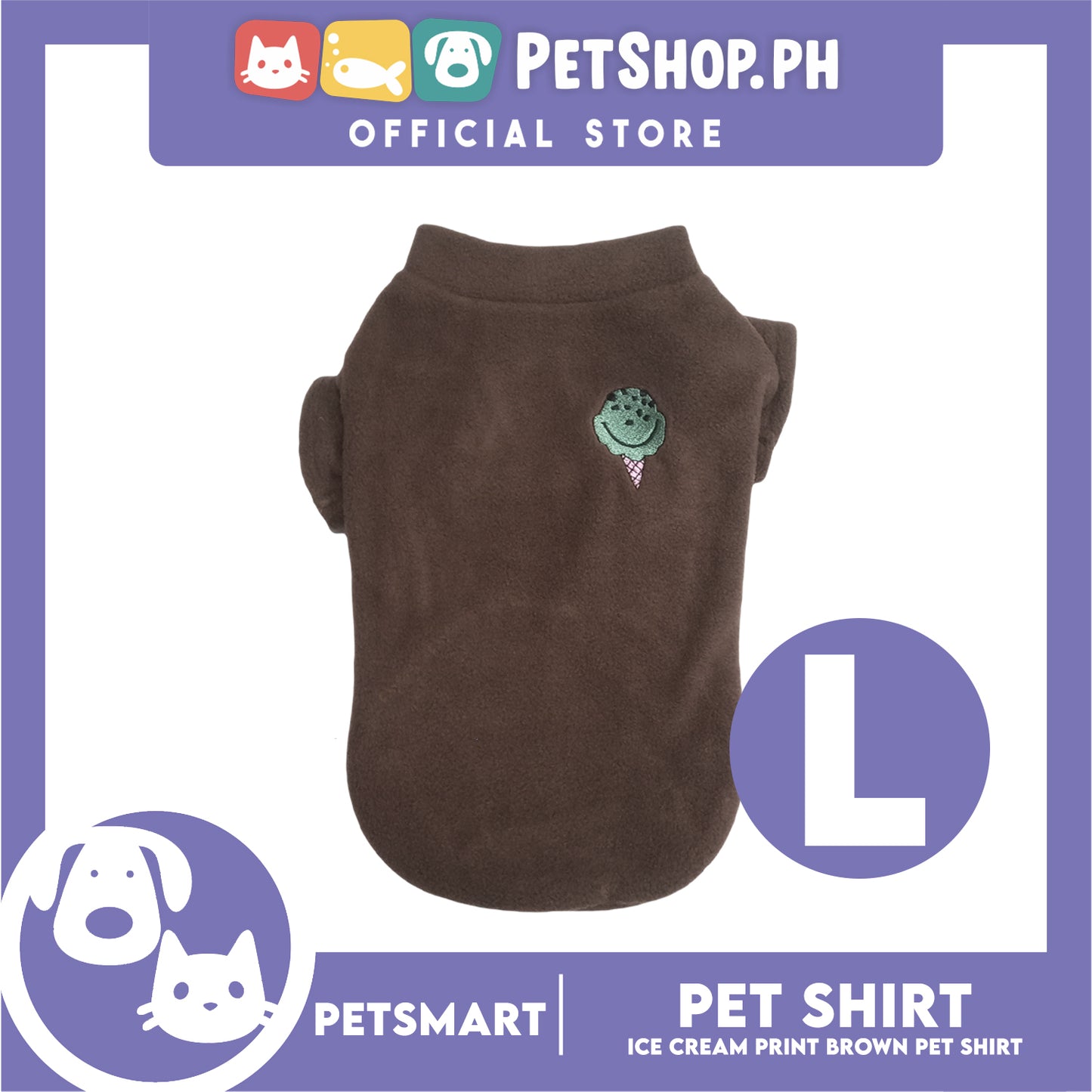 Pet Shirt Ice Cream Print Brown (Large) for Cats and Dogs Pet Clothes