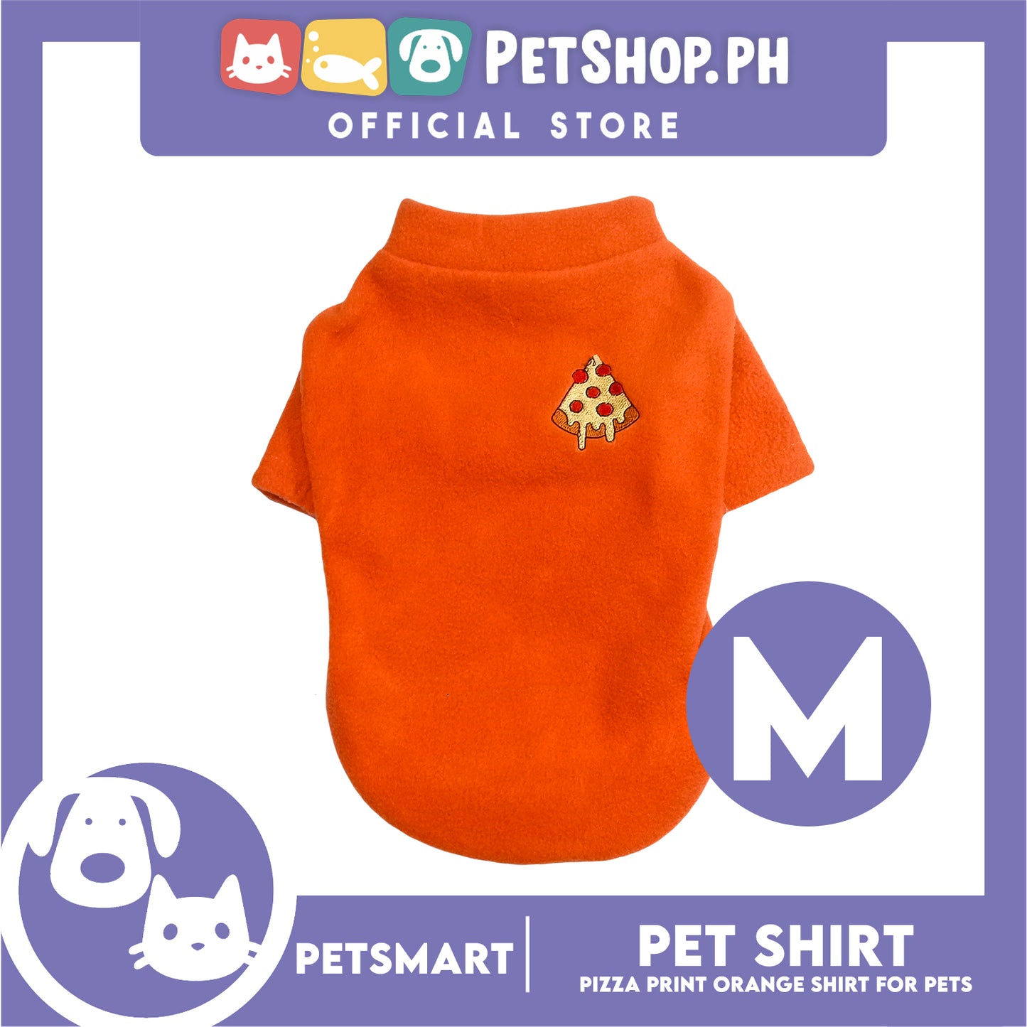 Pet Shirt Pizza Print Orange (Medium) for Cats and Dogs Pet Clothes