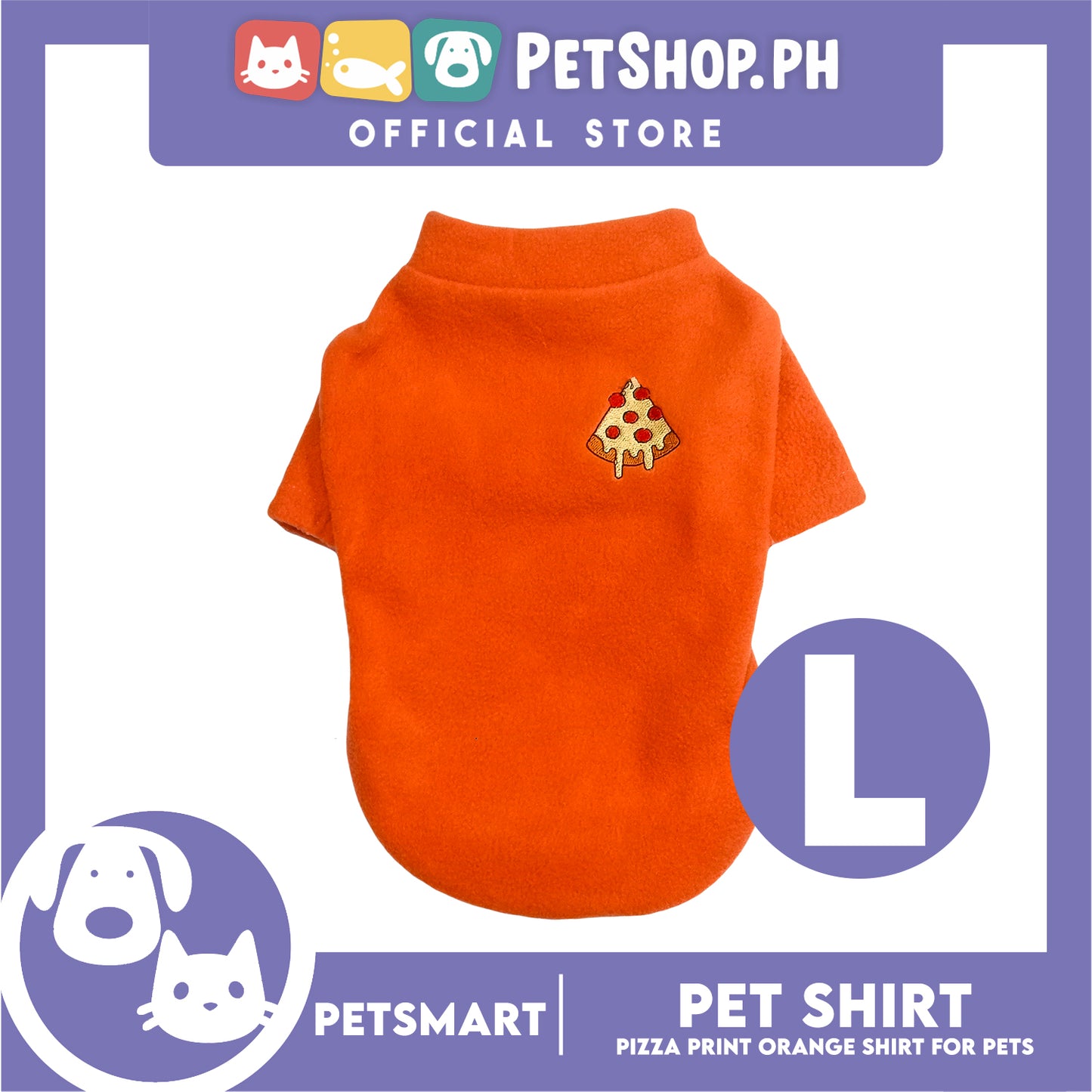 Pet Shirt Pizza Print Orange (Large) for Cats and Dogs Pet Clothes