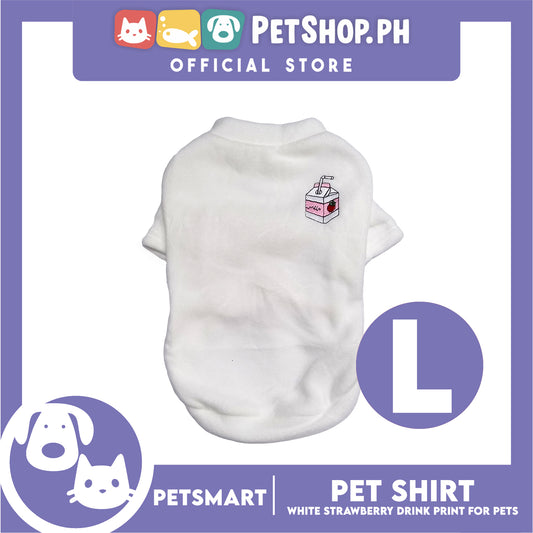 Pet Shirt White Strawberry Drink Design (Large) for Cats and Dogs Pet Clothes
