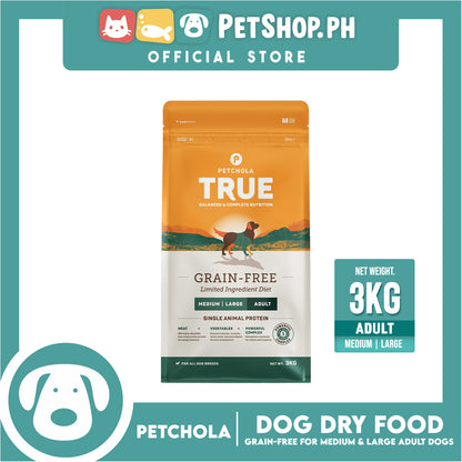 Petchola True Balanced and Complete Nutrition, Grain-Free Medium Large Adult 3kg Dry Dog Food