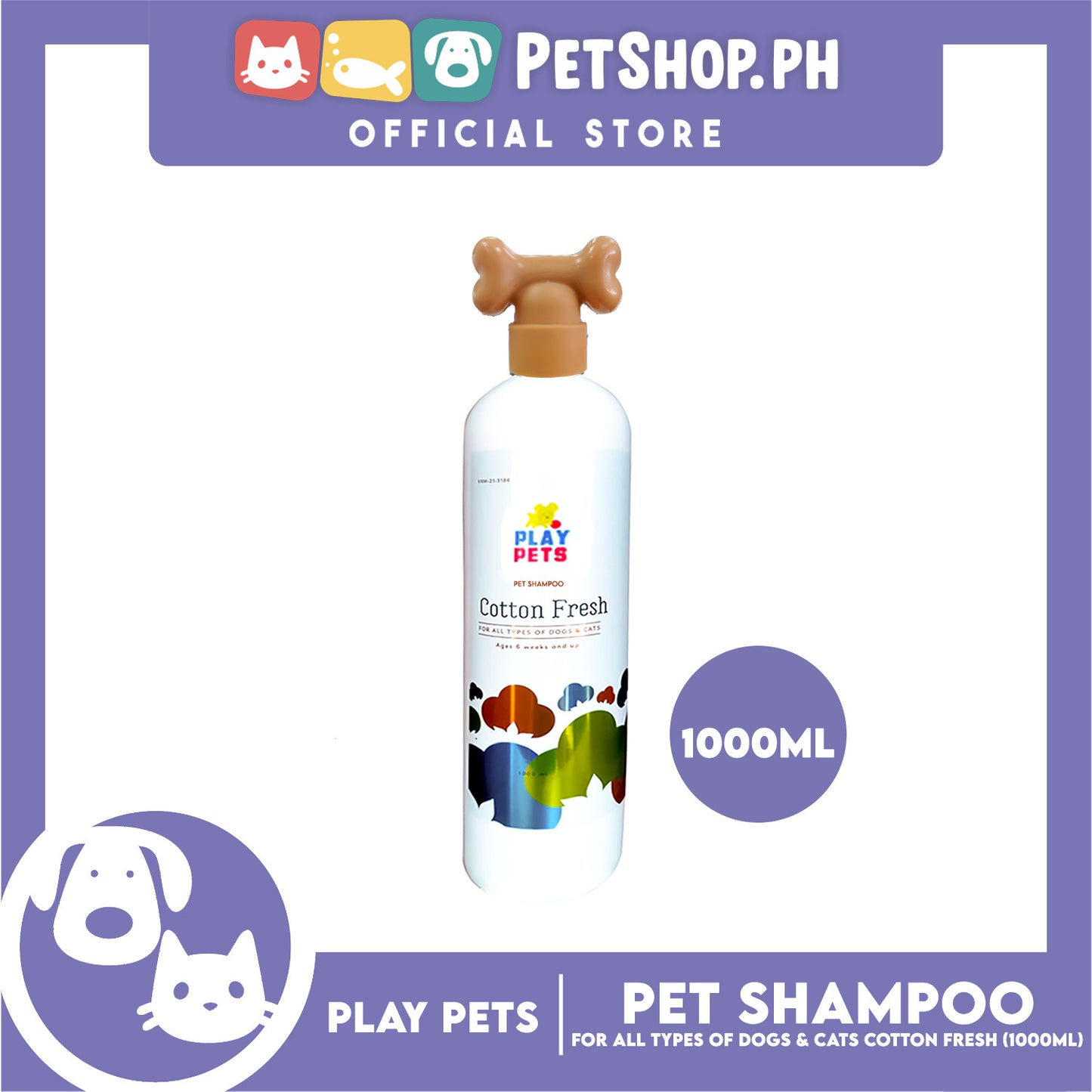 Play Pets Shampoo and Conditioner 1000ml (Fresh Cotton Scent) For All Types Of Dogs And Cats