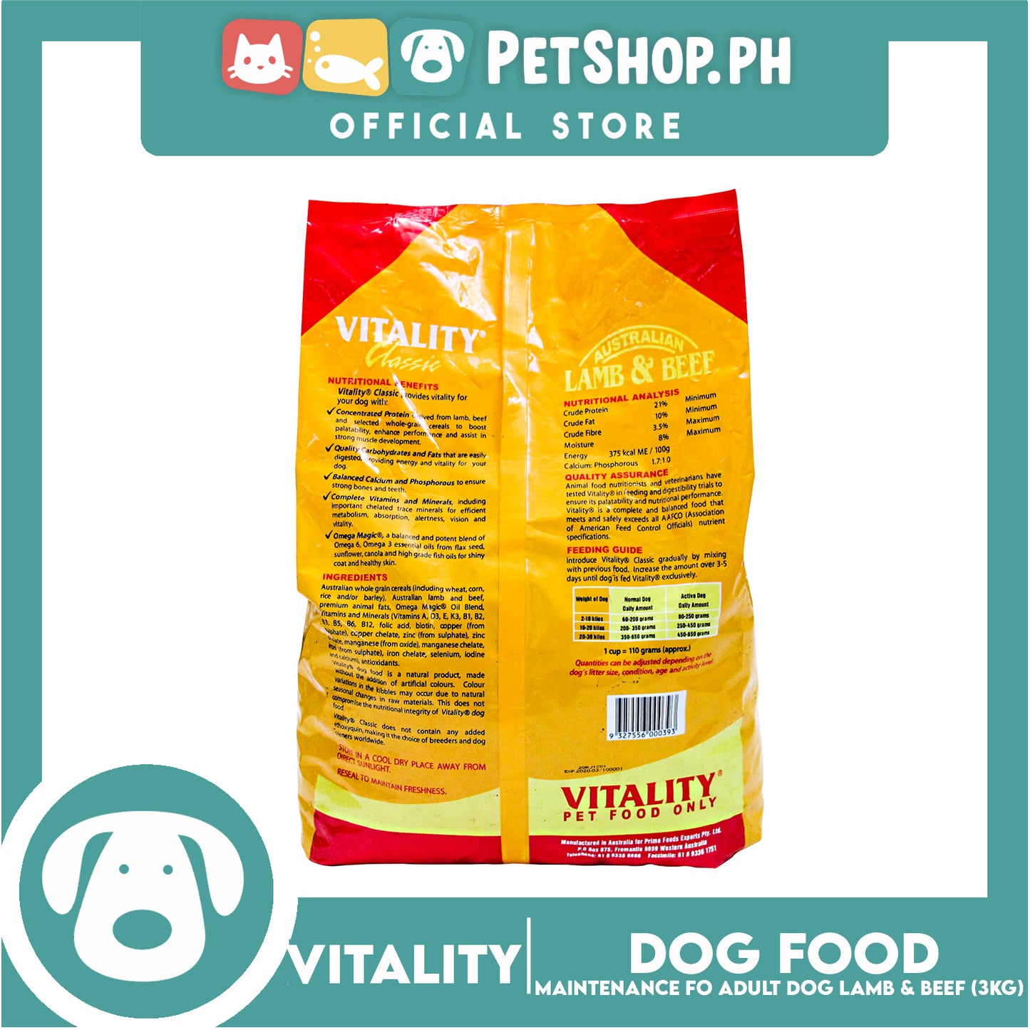 Vitality Classic Dog Food 3kg Super Premium Dog Food For Adult Dogs (Lamb And Beef) Dog Dry Food