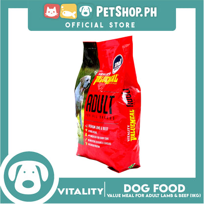 Vitality Valuemeal Adult (Small Bites) for All Breed, Premium Lamb And Beef Flavor Dry Dog Food 1kgs