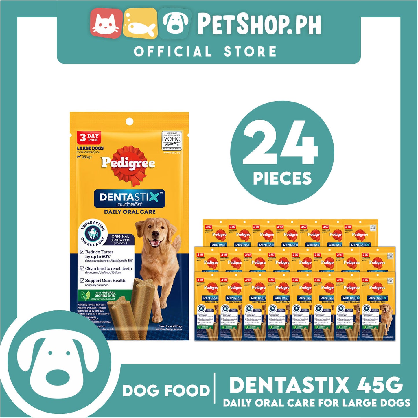 24pcs Pedigree DentaStix Large (25-50kg) 112g (3 Sticks) Dog Dental Treats
