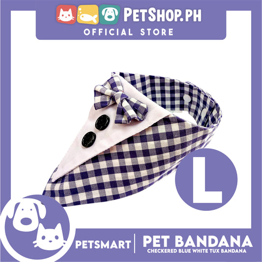 Pet Bandana Checkered Blue White Tuxedo Bandana Design (Large) Perfect Fit for Dogs and Cats