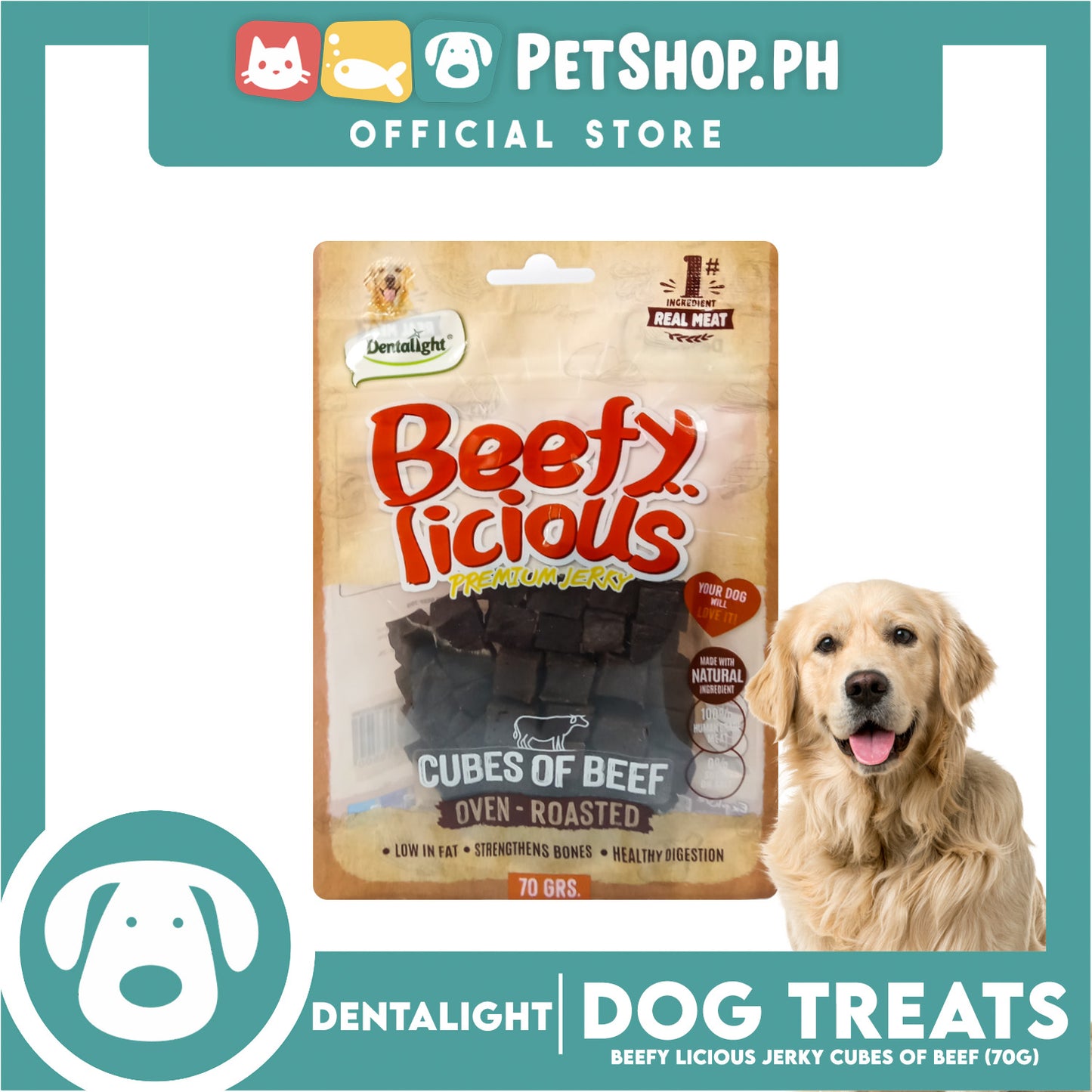 Dentalight Beefy Licious Premium Jerky (Cubes of Beef) Oven-roasted 70grams