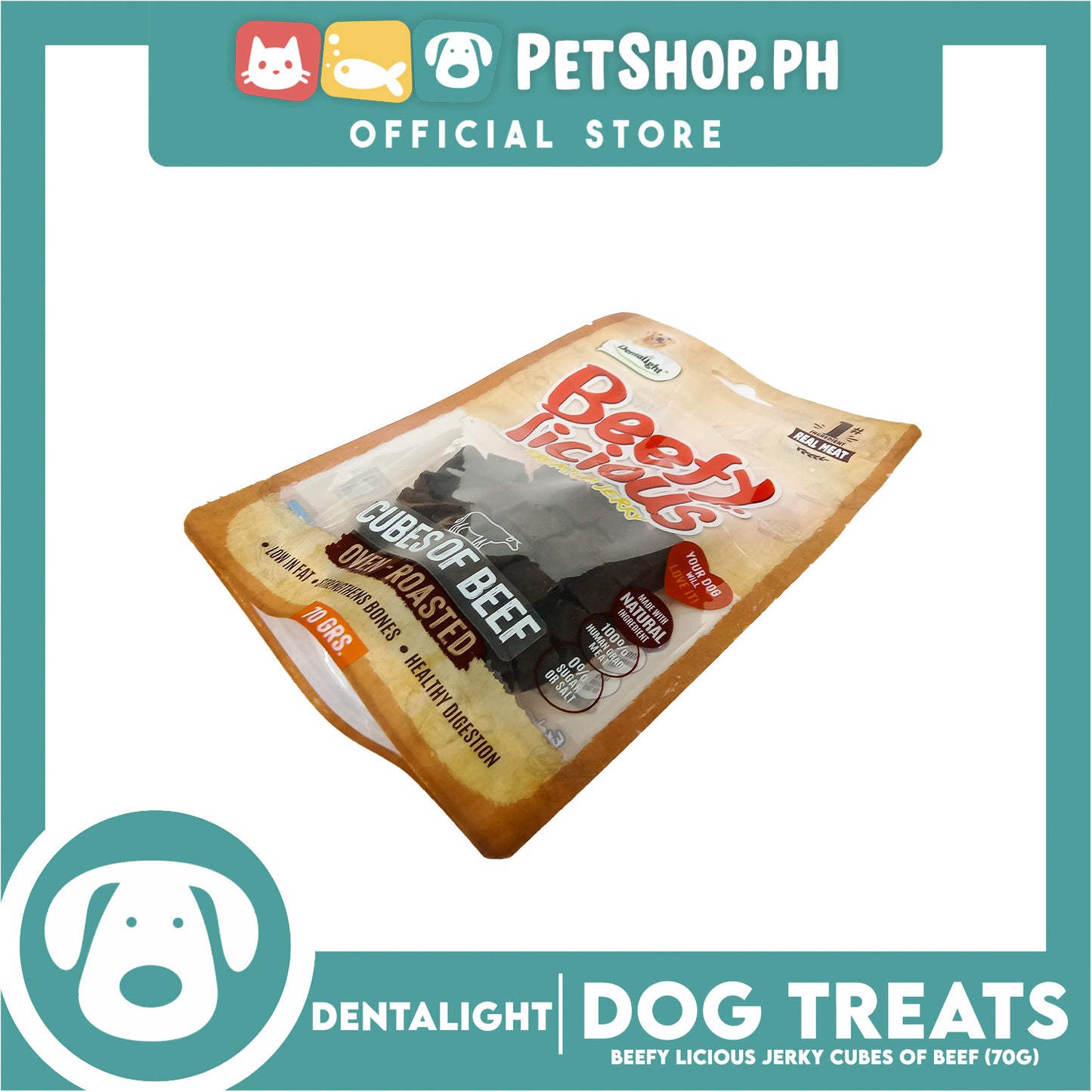 Dentalight Beefy Licious Premium Jerky (Cubes of Beef) Oven-roasted 70grams