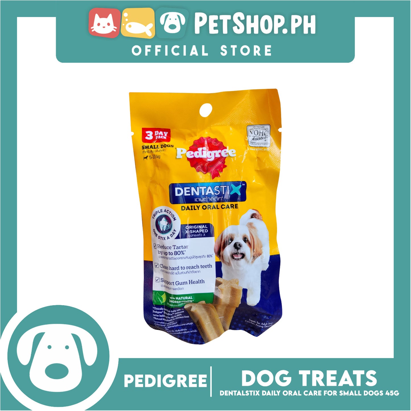 Pedigree Dentastix Mono 3s Small 5-10kg Daily Oral Care 45g Dog Treats
