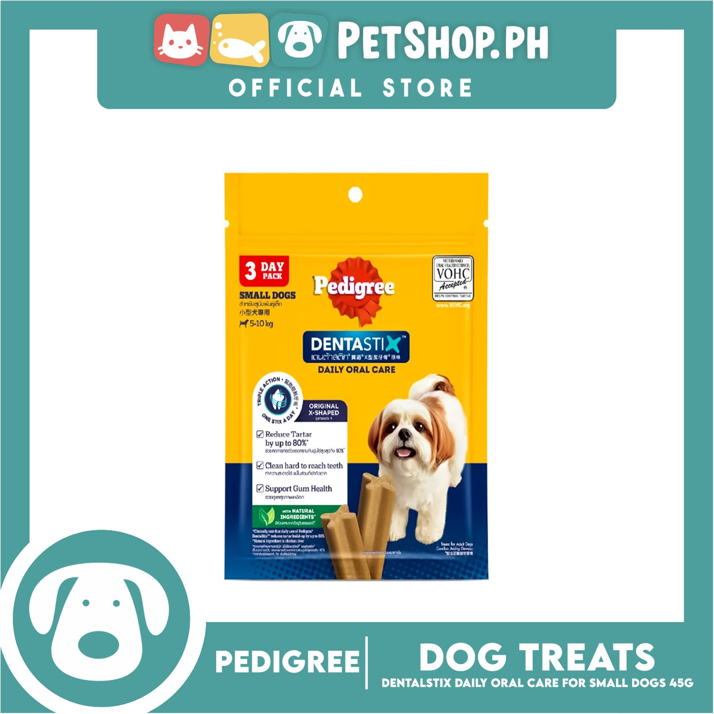 Pedigree Dentastix Mono 3s Small 5-10kg Daily Oral Care 45g Dog Treats