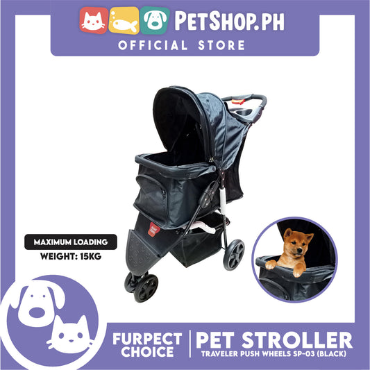 Furfect Choice Foldable 3-Wheeled Travel Stroller For Dog And Cat Accessories SP-03 (Black)