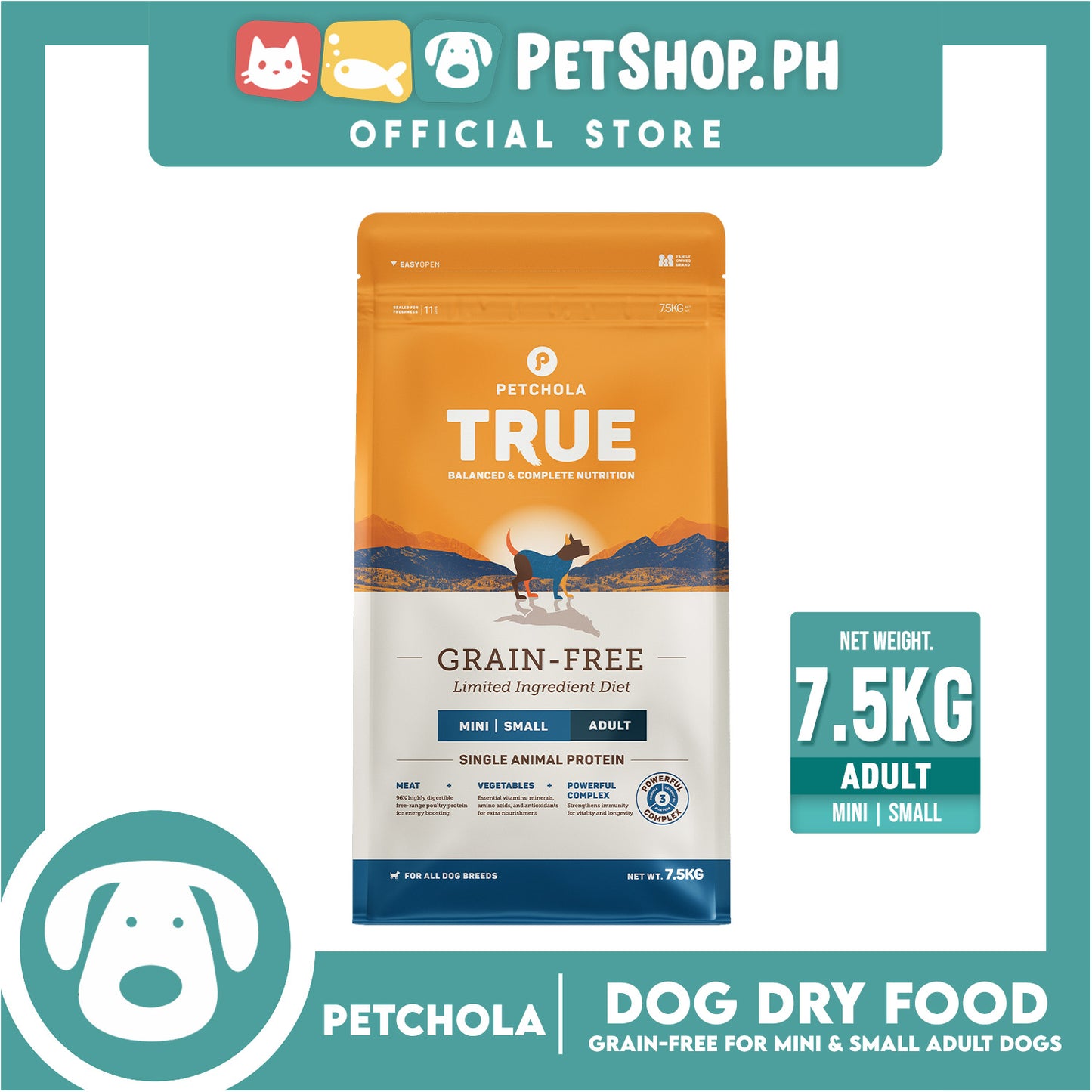 Petchola True Grain Free Mini to Small Breeds (Adult) Dog Food 7.5kg