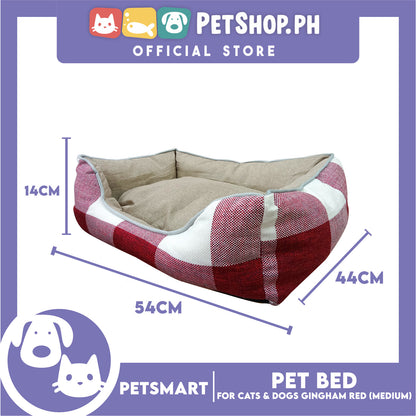 Pet Bed Cat Dog Bed Washable Gingham Red (Medium) with removable cushion