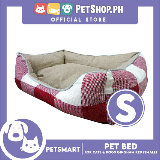 Pet Bed Cat Dog Bed Washable Gingham Red (Small) with removable cushion