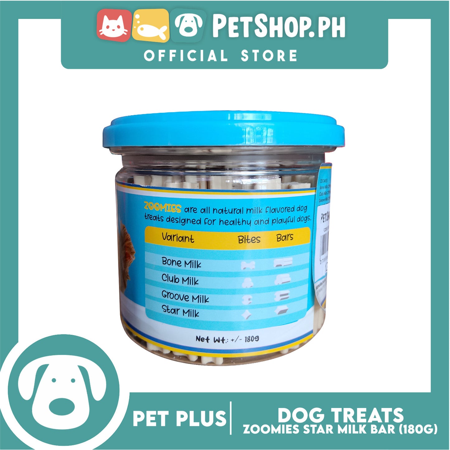 Pet Plus Zoomies Star Milk Bars Dog Treat 180g
