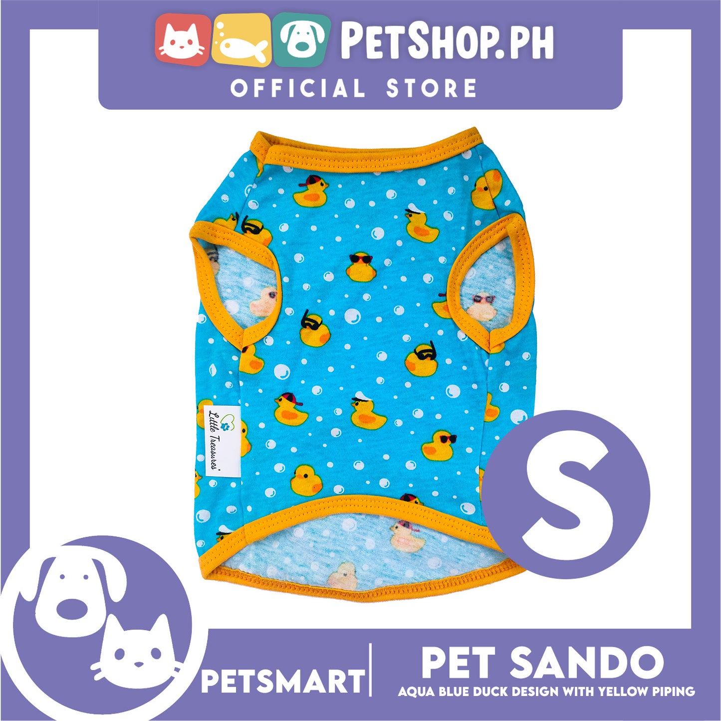 Pet Sando Ducks Design, Aqua Blue with Yellow Piping Color (Small) Perfect Fit For Dogs And Cats