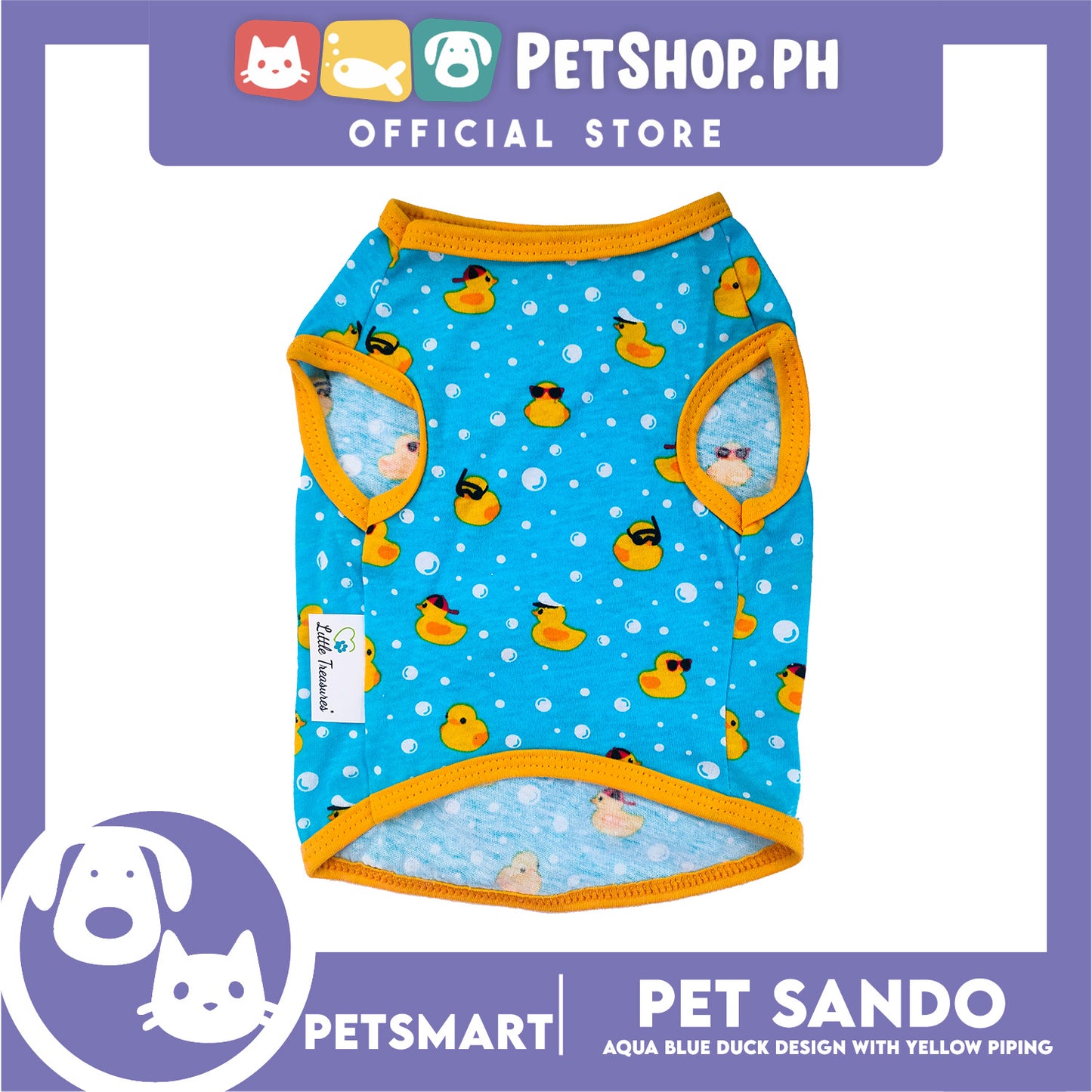 Pet Sando Ducks Design, Aqua Blue with Yellow Piping Color (Small) Perfect Fit For Dogs And Cats
