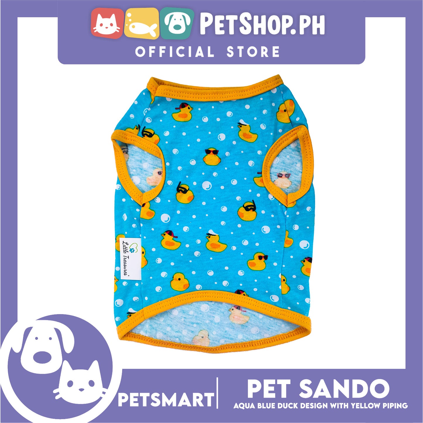 Pet Sando Ducks Design, Aqua Blue with Yellow Piping Color (Large)