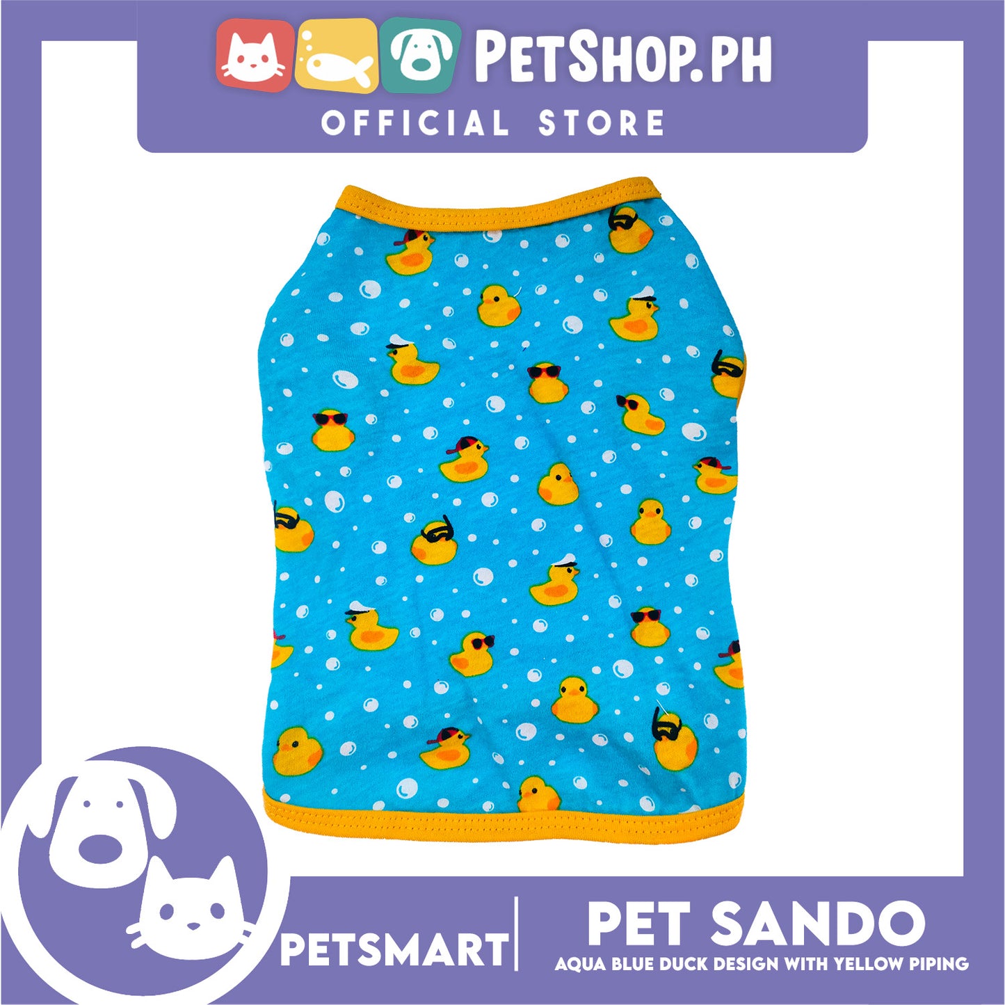 Pet Sando Ducks Design, Aqua Blue with Yellow Piping Color (Small) Perfect Fit For Dogs And Cats