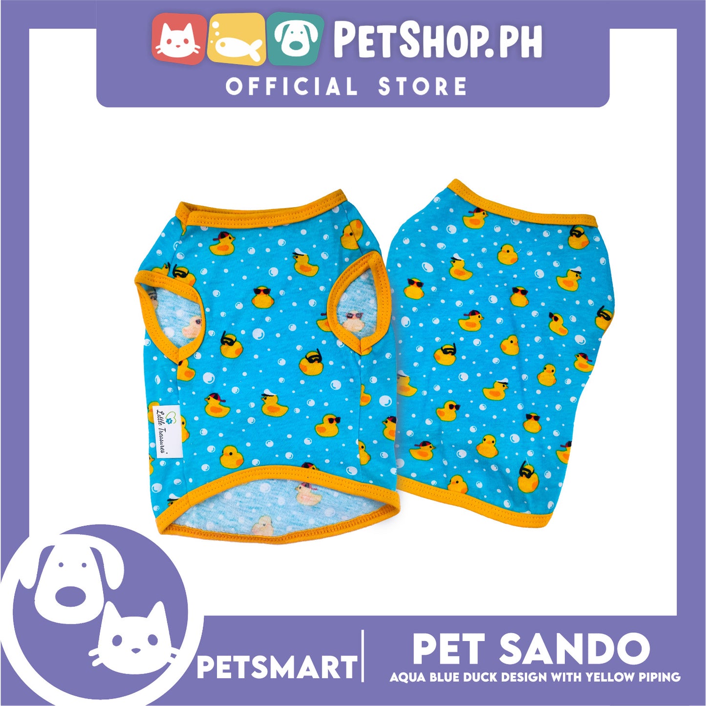Pet Sando Ducks Design, Aqua Blue with Yellow Piping Color (Small) Perfect Fit For Dogs And Cats