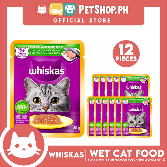12pcs Whiskas Tuna and White Fish Pouch Cat Wet Food 80g