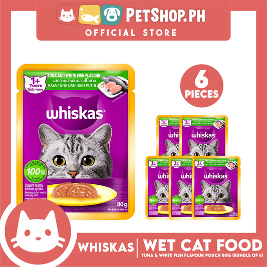 6pcs Whiskas Tuna and White Fish Pouch Cat Wet Food 80g