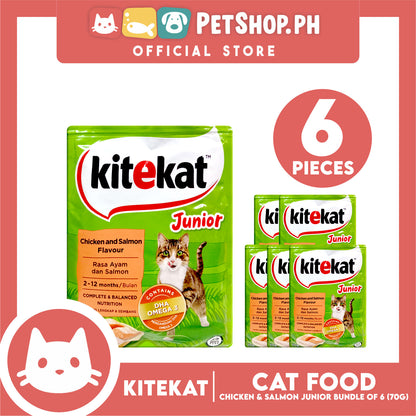 6pcs Kitekat Wet Cat Food in Pouch Junior 70g (Chicken and Salmon)