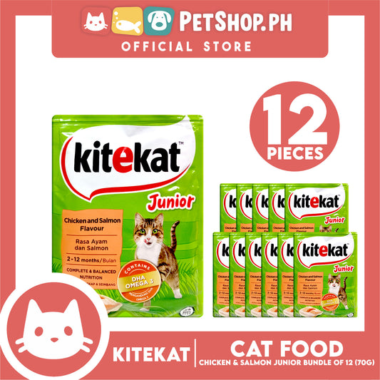 12pcs Kitekat Wet Cat Food in Pouch Junior 70g (Chicken and Salmon)