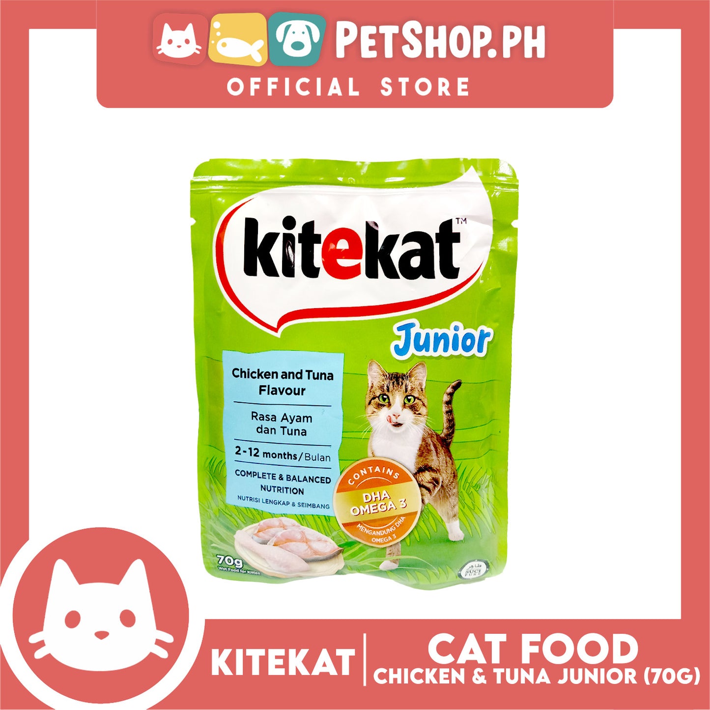 6pcs Kitekat Wet Cat Food in Pouch for Junior 70g (Chicken and Tuna)