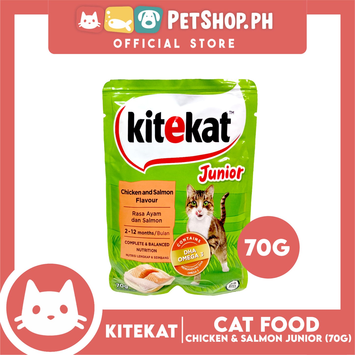 12pcs Kitekat Wet Cat Food in Pouch Junior 70g (Chicken and Salmon)