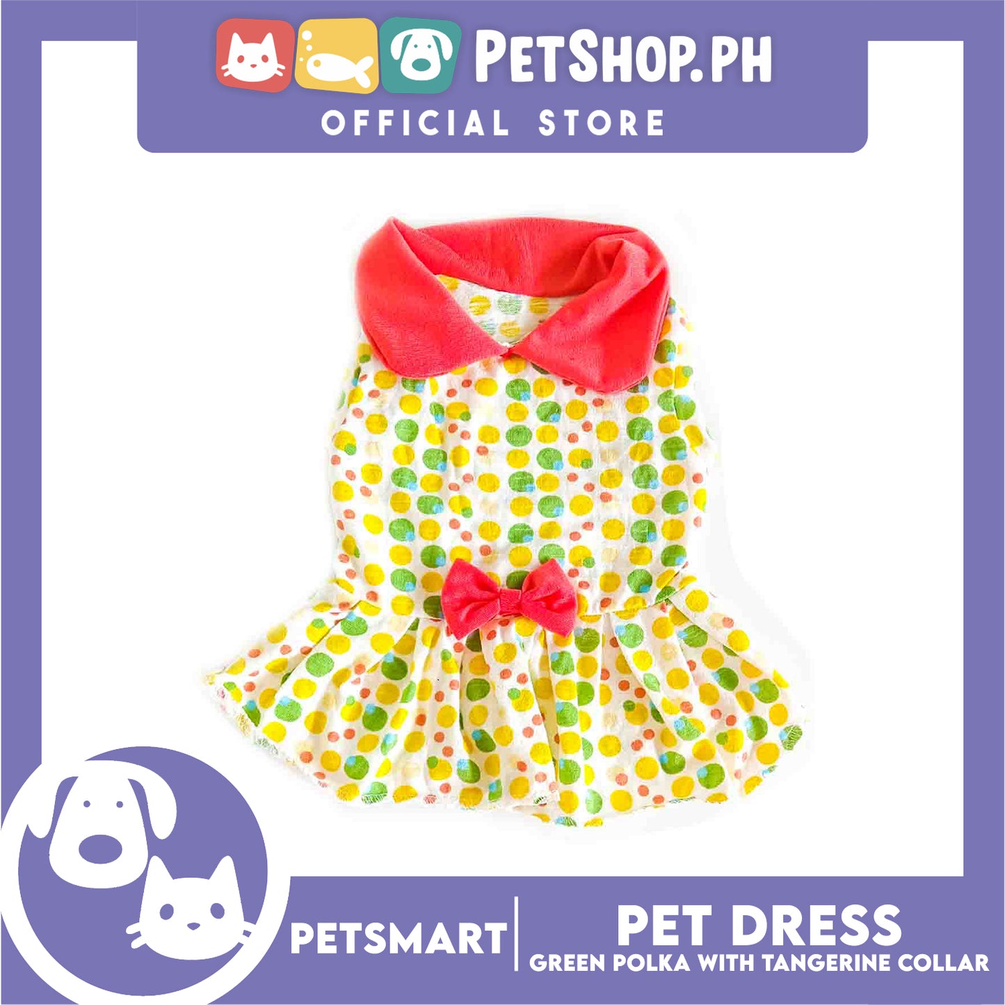 Pet Dress Clothes, Green Polka With Tangerine Collar (Medium)