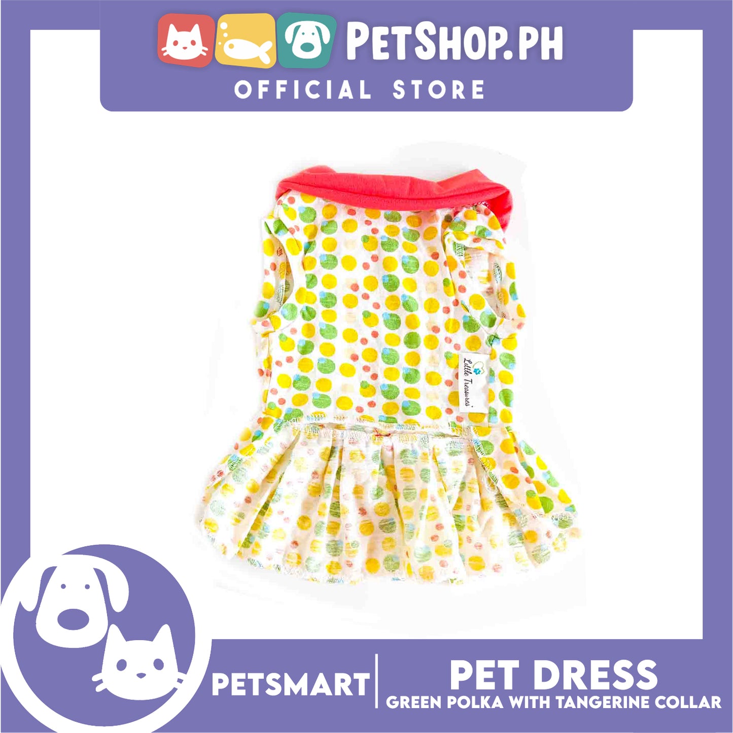Pet Dress Clothes, Green Polka With Tangerine Collar (Medium)