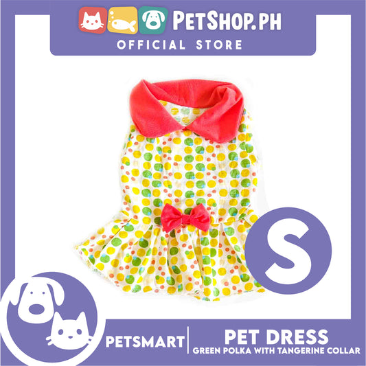 Pet Dress Clothes, Green Polka With Tangerine Collar (small)