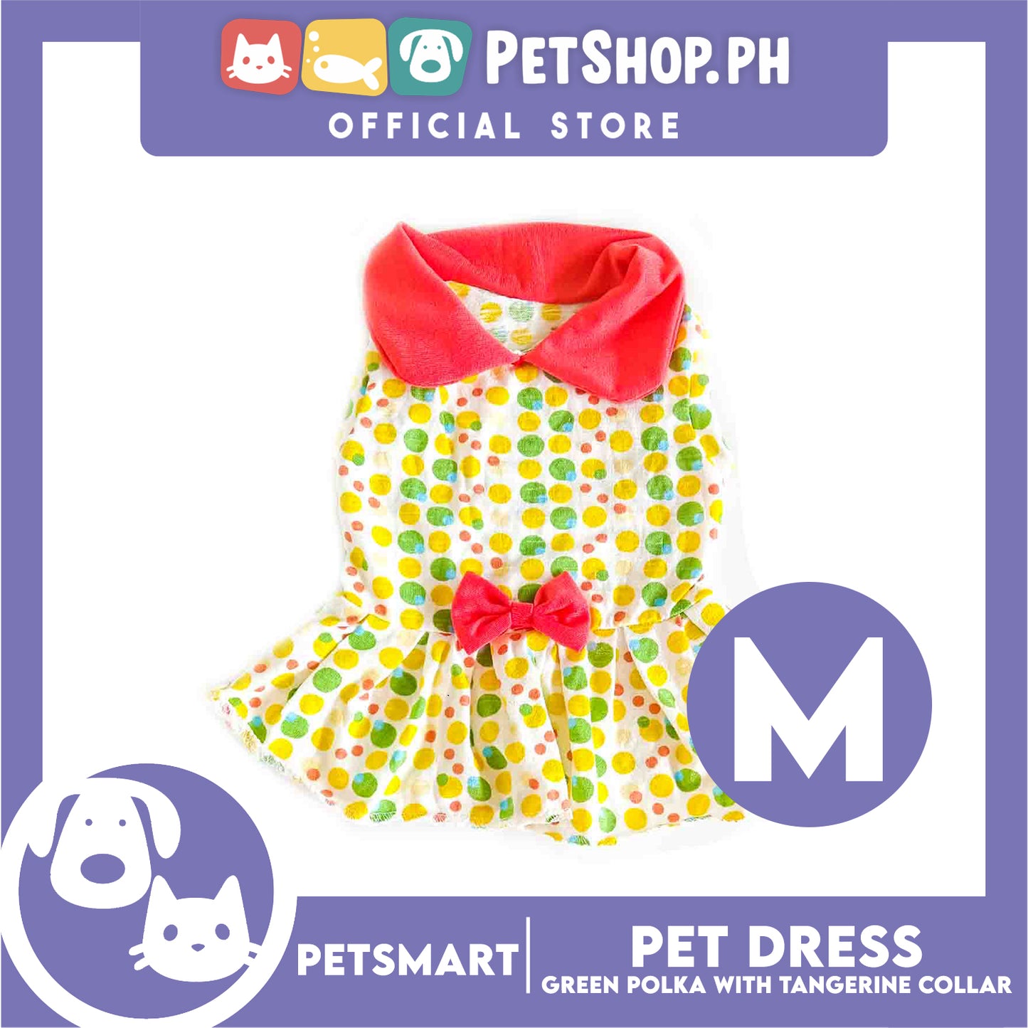 Pet Dress Clothes, Green Polka With Tangerine Collar (Medium)