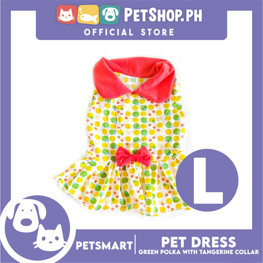 Pet Dress Clothes, Green Polka With Tangerine Collar (Large)