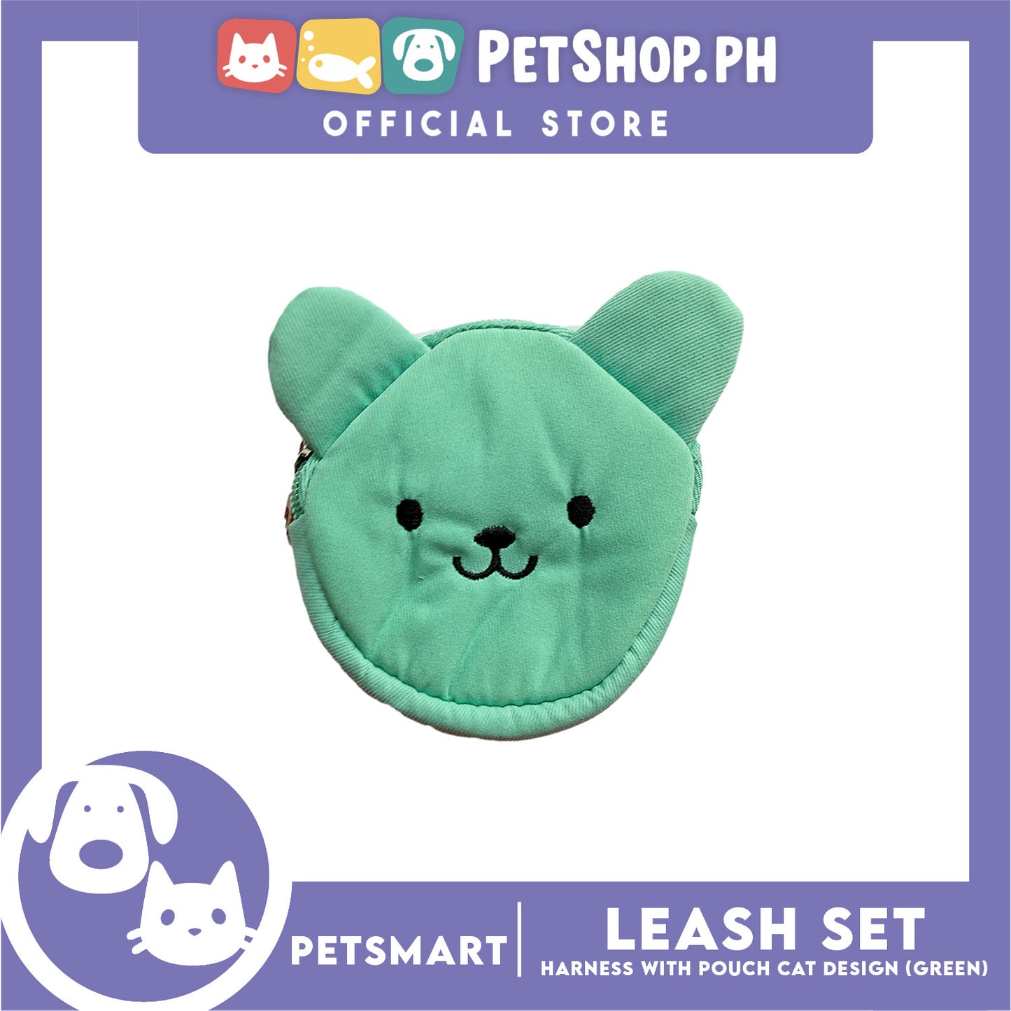 Pet Harness and Leash with Pouch For Small Dogs or Cats (Green) Adjustable Size Cat Print Design