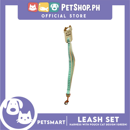 Pet Harness and Leash with Pouch For Small Dogs or Cats (Green) Adjustable Size Cat Print Design