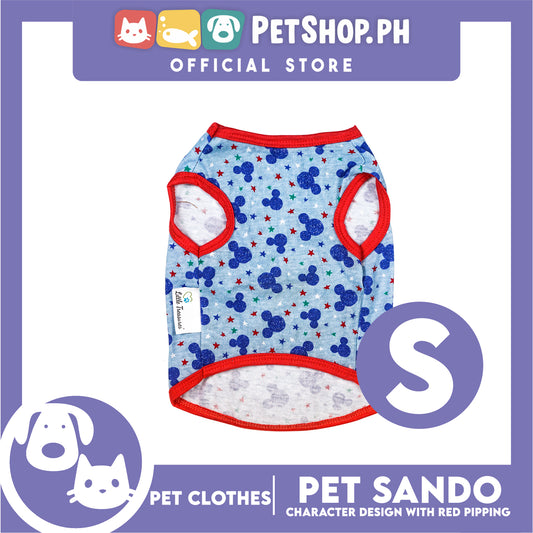 Pet Sando Blue and Green Stars Print with Red Piping Pet Clothes (Small) Perfect Fit for Dogs