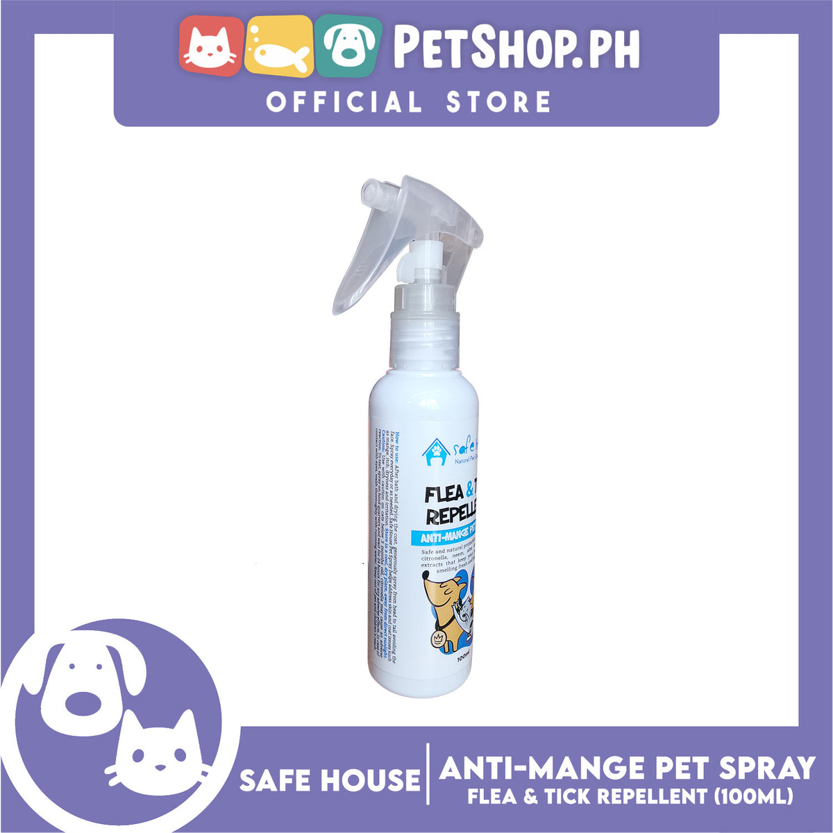 Safe House Natural Pet Care Solutions Flea and tick Repellent Pet Spray 100ml