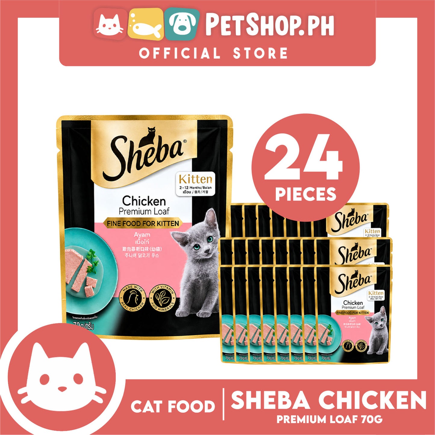 24pcs Sheba Kitten Chicken Premium Loaf 70g Fine Food for Kitten