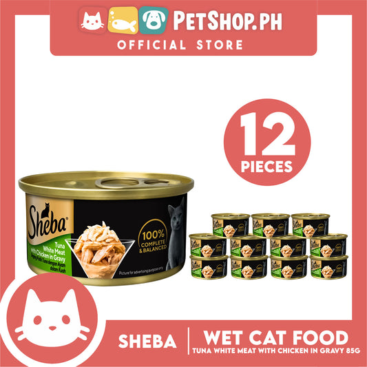 12pcs Sheba Succulent Tuna and Snapper in Gravy 85g Grain-Free Cat Wet Food