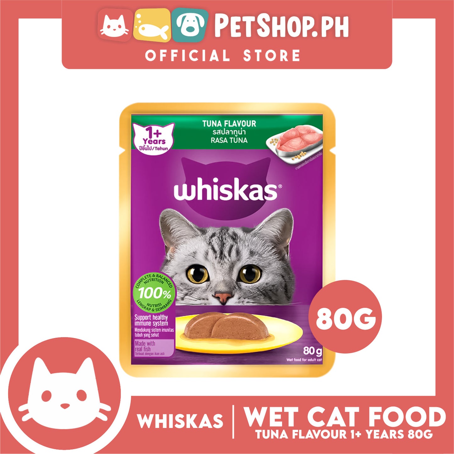 Whiskas Tuna Pouch Wet Cat Food 80g Tuna Flavour