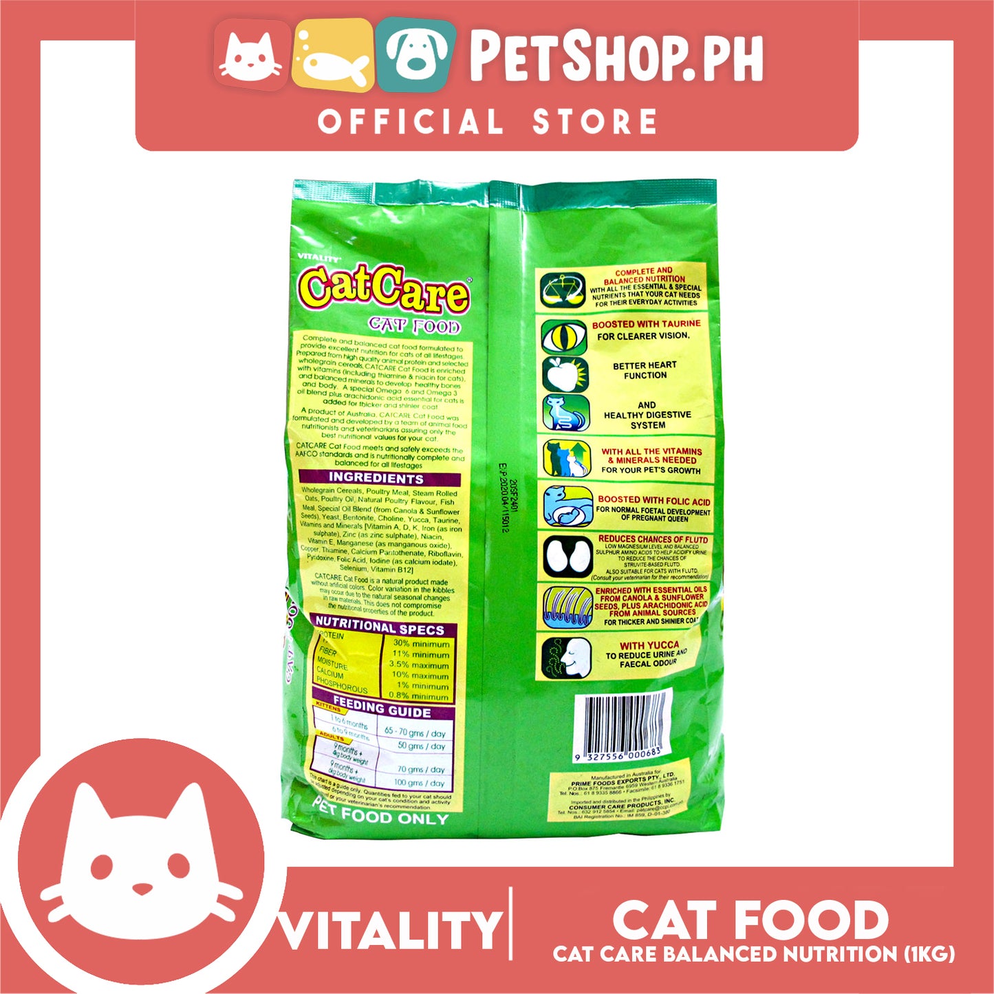 Vitality Cat Care Cat Food 1kg High Quality Animal Protein, Complete And Balanced Nutrition
