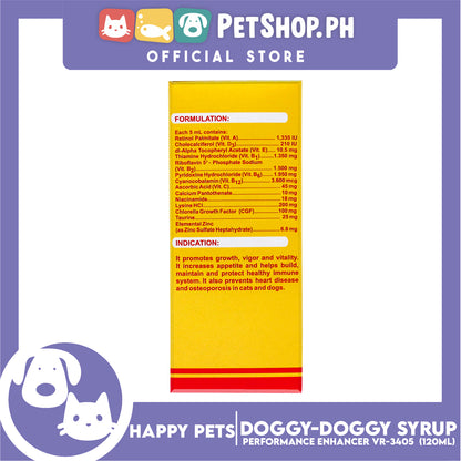 Happy Pets Doggy Doggy Syrup, Multivitamins + Minerals + Taurine + Lysine HCL + CGF 120ml Enhancer for Cats and Dogs