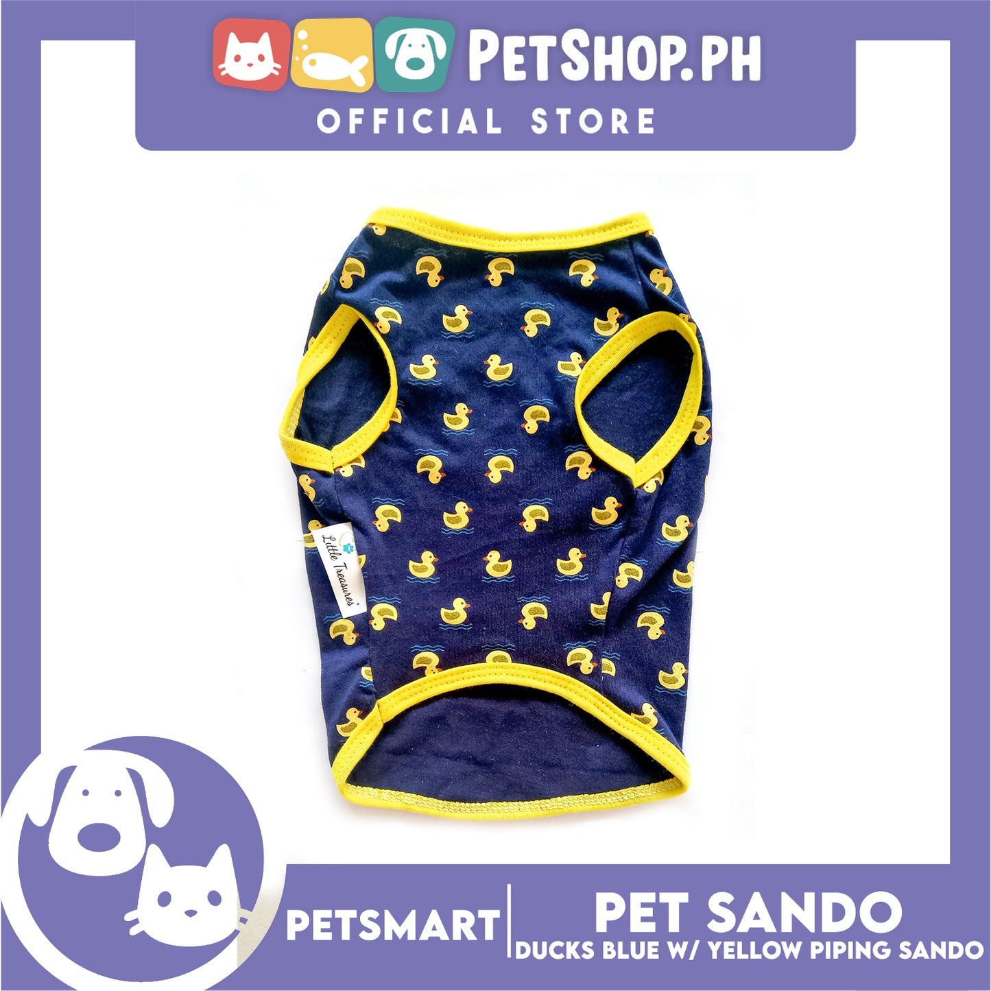 Pet Sando Ducks Design, Blue with Yellow Piping Colors (Medium)