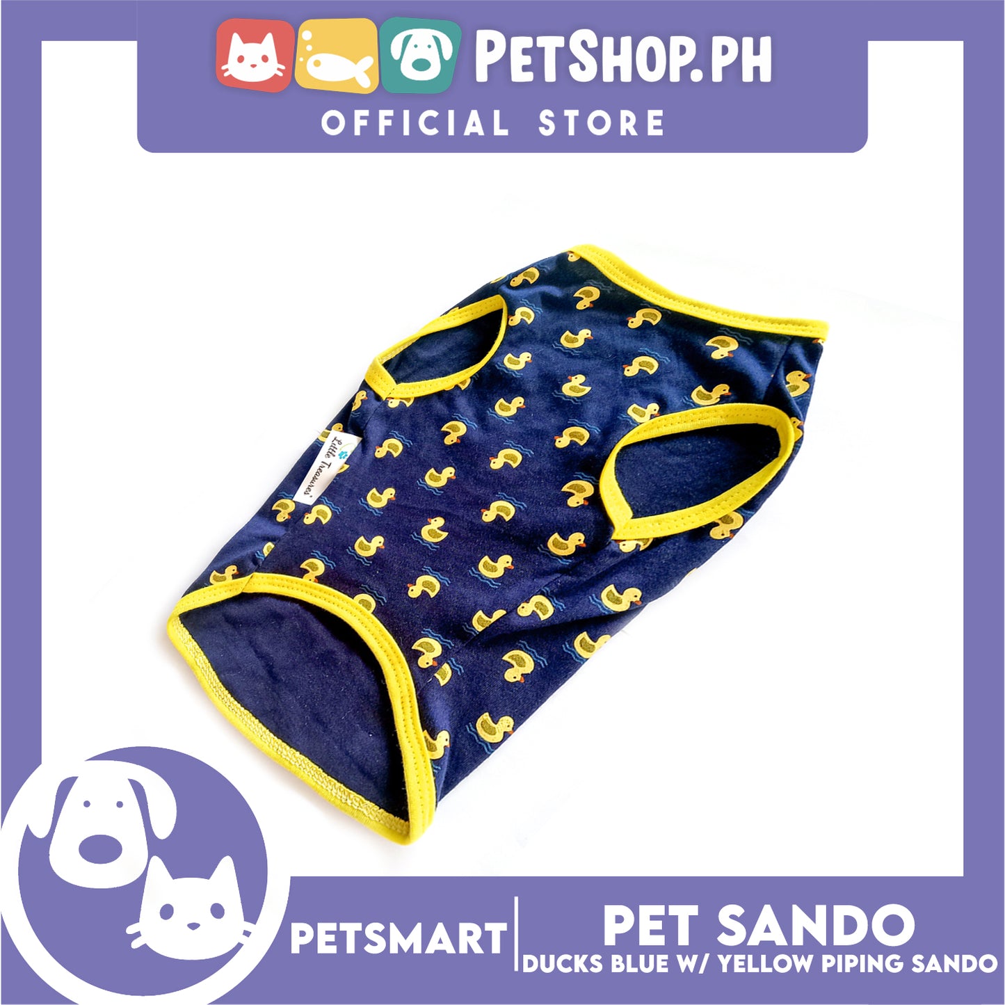 Pet Sando Ducks Design, Blue with Yellow Piping Colors (Medium)